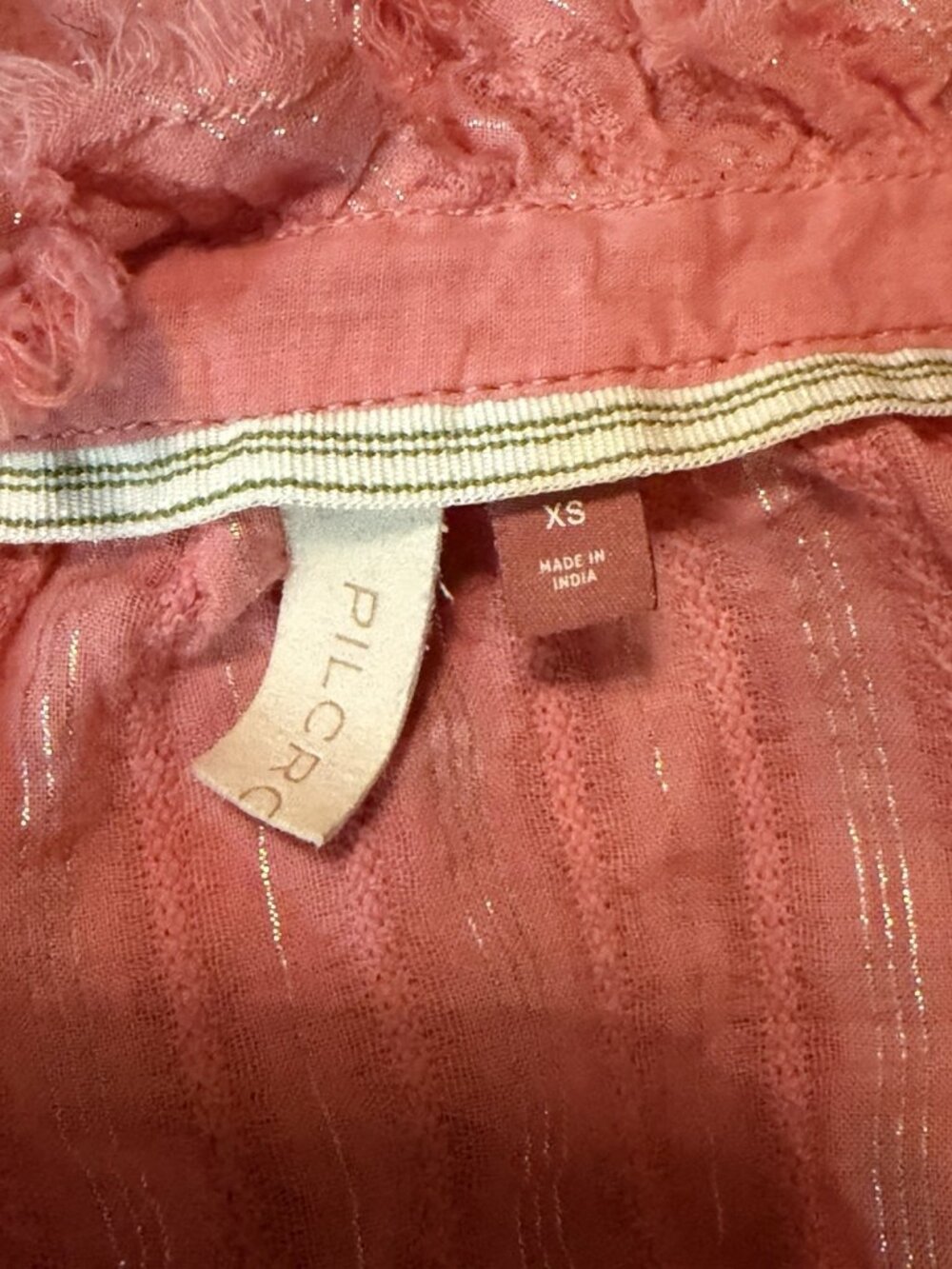 Pilcro Anthropologie Tavi Salmon Pink Metallic Thread Oversized Blouse SZ XS - Picture 4 of 8